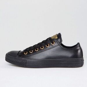 Converse Women's Chuck Taylor Dainty Sneakers In Black With Gold Eyelets. 5.5